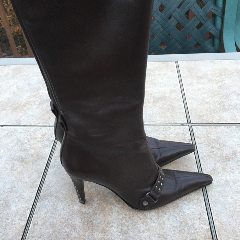 Sergio Rossi brown leather studded heeled boots 38 - Picture 11 of 14